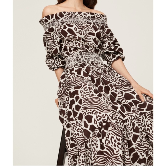 Adam Lippes Smocked Off the Shoulder Dress Sz 6 - Picture 4 of 6